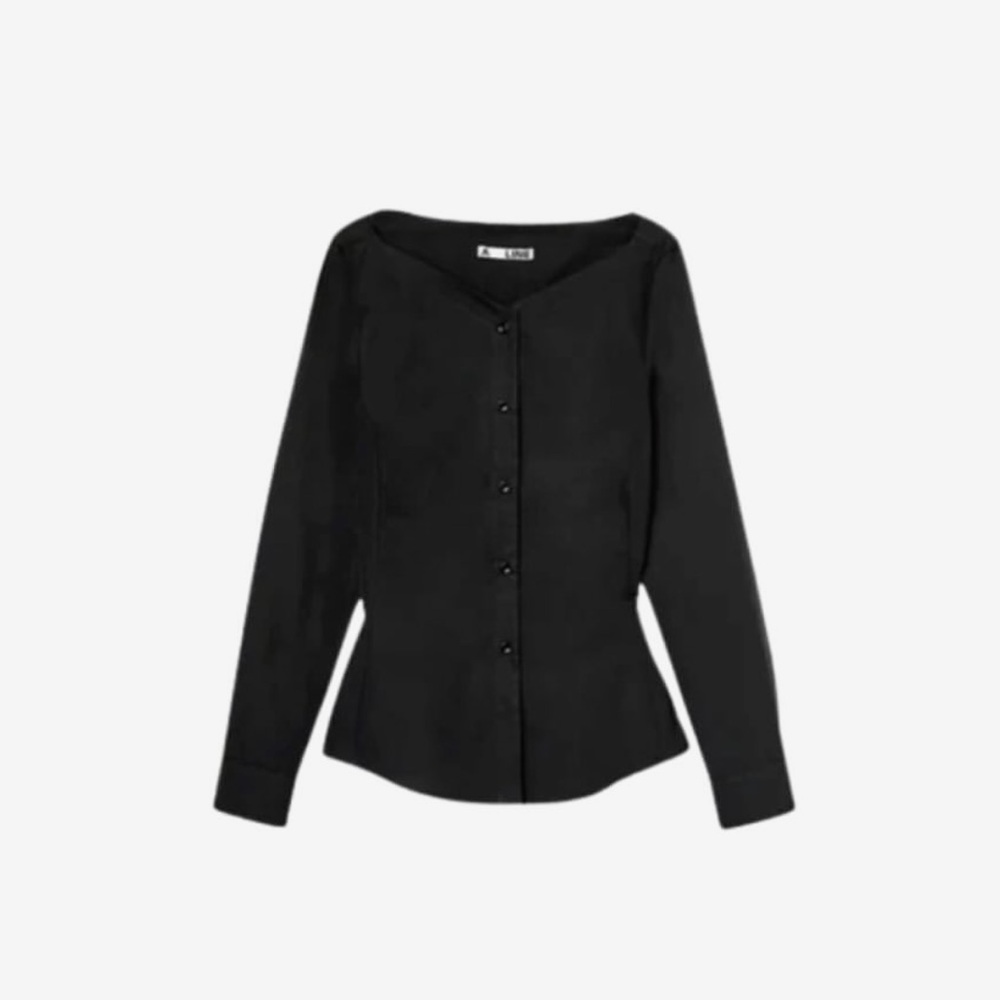 A LINE Unique Elegant Black long sleeve fitted Women's Top button up